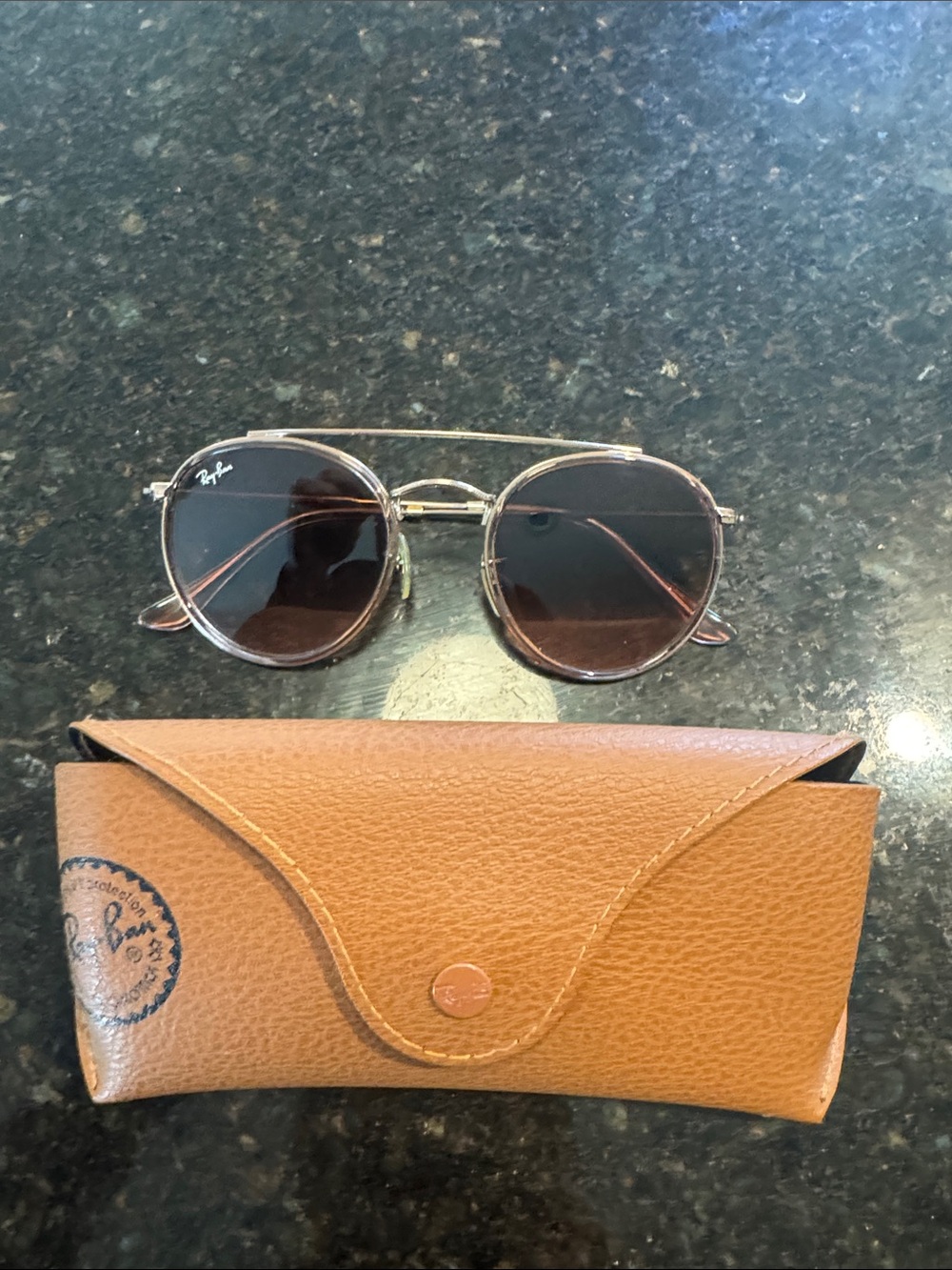Ray-Ban Polished Copper- Round Double Bridge with Brown Gradient Lenses.